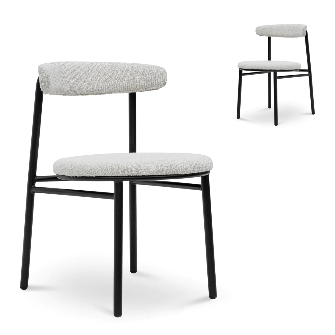 Fabric Dining Chair - Moon White Boucle and Black Legs(Set of 2)