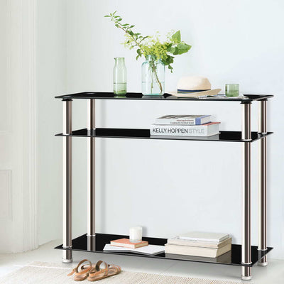 Artiss Console Table Tempered Glass Black