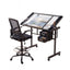 Drawing Table with Ergonomic Office Chair, Drafting Tables with Tempered Glass Desktop, Removable Drawers, Drafting Stool with Height Adjustable for Artwork Painting Studio