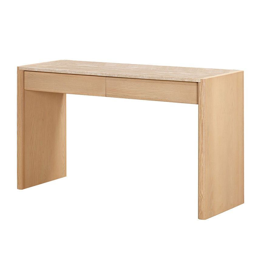 1.4m Travertine Top Console Table - Crème Ash