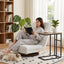 Floor Lounge & Coffee Table Set, Swviel Foldable Linen Sofa Chair White, C-Shaped Side Table Walnut