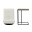Floor Lounge & Coffee Table Set, Swviel Foldable Linen Sofa Chair White, C-Shaped Side Table Walnut