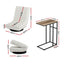Floor Lounge & Coffee Table Set, Swviel Foldable Linen Sofa Chair White, C-Shaped Side Table Walnut