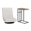 Floor Lounge & Coffee Table Set, Swviel Foldable Linen Sofa Chair White, C-Shaped Side Table Walnut