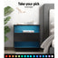 2x Bedside Table LED with 2 Shelves - HANA Black