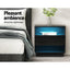 2x Bedside Table LED with 2 Shelves - HANA Black