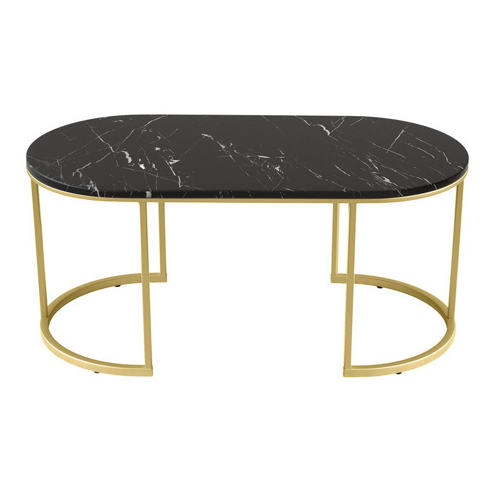 Artiss Coffee Table Marble Effect Black