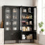 2x Buffet Sideboard Cabinet Pantry 5-Tier Storage Cupboard Fluted Black
