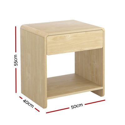 Artiss Bedside Table Drawer Open Shelf Pine