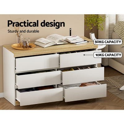 Artiss 6 Chest of Drawers Cabinet Dresser Table Tallboy Storage Bedroom White