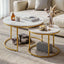 Nesting Coffee Table Set of 2 Round Marble Effect 70/50cm White & Gold