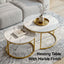 Nesting Coffee Table Set of 2 Round Marble Effect 70/50cm White & Gold
