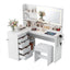 Dressing Table Corner Vanity Desk Set Stool LED Charging Station White