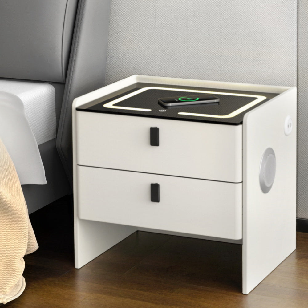 Artiss Smart Bedside Table Wireless Charging - BESS White