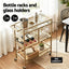 Artiss Bar Cart Drinks Trolley Serving Wine Rack Glass Holder 3 Hooks 72cm Gold