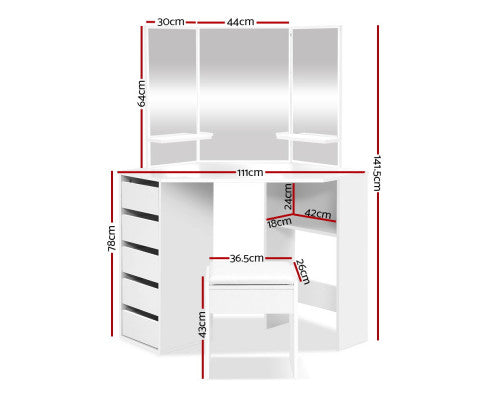 Artiss Dressing Table Stool Set Corner 5 Drawers White