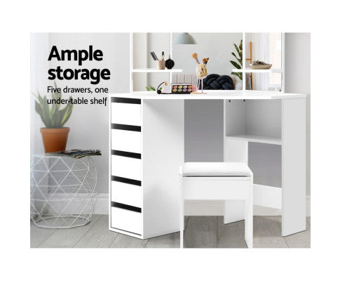 Artiss Dressing Table Stool Set Corner 5 Drawers White