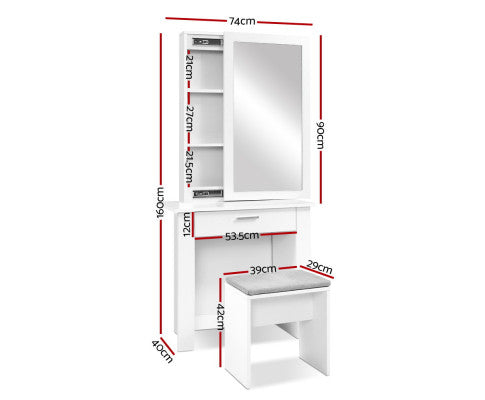 Artiss Dressing Table Stool Set Sliding Mirror White Demi