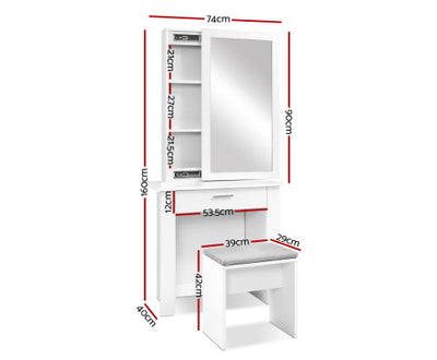 Artiss Dressing Table Stool Set Sliding Mirror White Demi