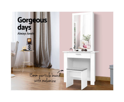 Artiss Dressing Table Stool Set Sliding Mirror White Demi