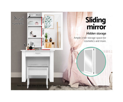 Artiss Dressing Table Stool Set Sliding Mirror White Demi