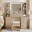 Dressing Table Vanity Desk Set Stool LED Charging Station Wood