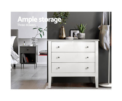 Artiss 3 Chest of Drawers - BRITTANY White