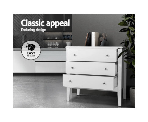 Artiss 3 Chest of Drawers - BRITTANY White