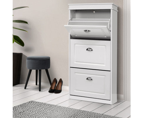 Artiss Shoe Cabinet 18 Pairs 3-tier White Sena