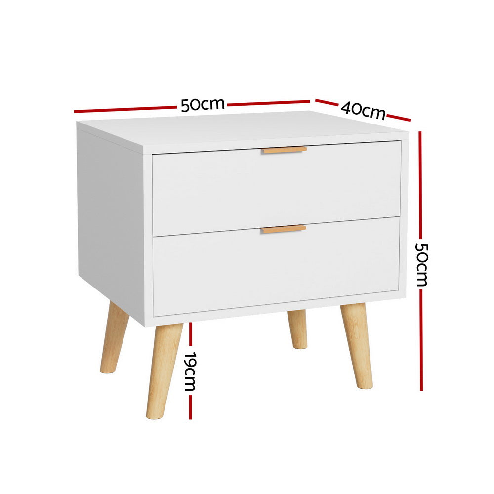 Artiss Bedside Table 2 Drawers - White