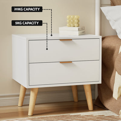 Artiss Bedside Table 2 Drawers - White