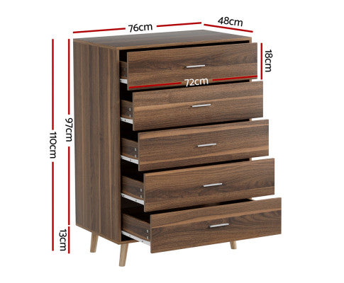 Artiss 5 Chest of Drawers - MIRI Walnut