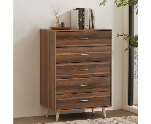 Artiss 5 Chest of Drawers - MIRI Walnut