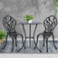 Gardeon 3PC Outdoor Setting Bistro Set Chairs Table Cast Aluminum Patio Furniture Tulip Black