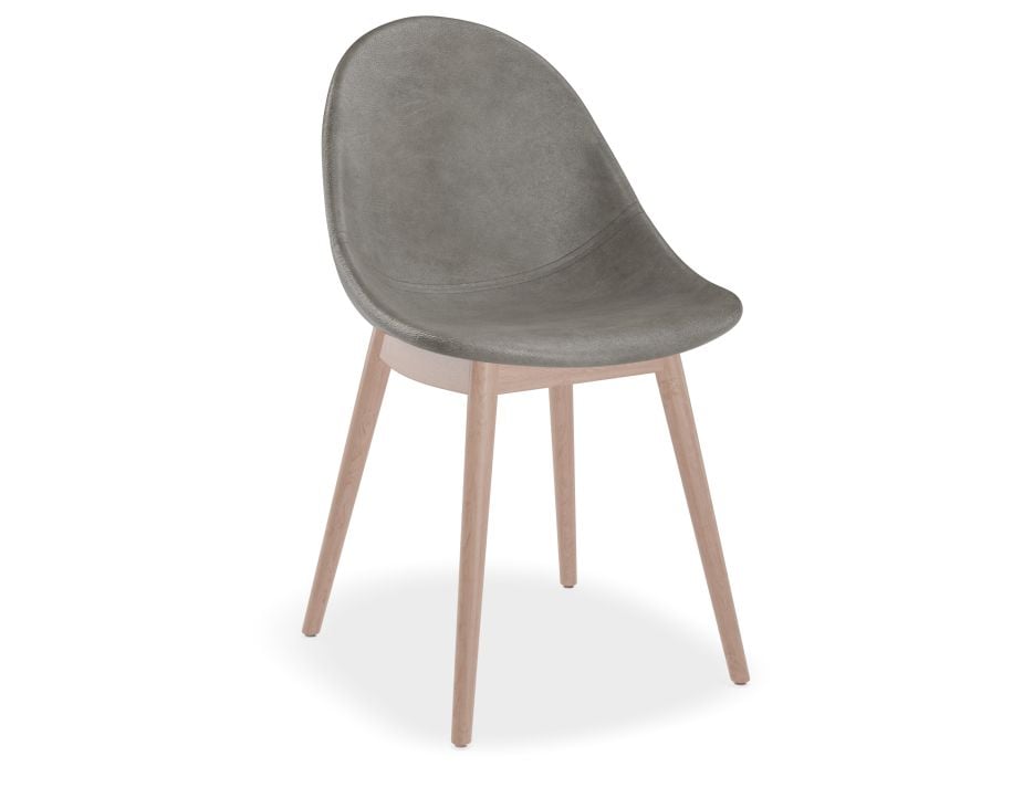 Pebble Chair Grey Upholstered Vintage Seat - Natural Beechwood Base