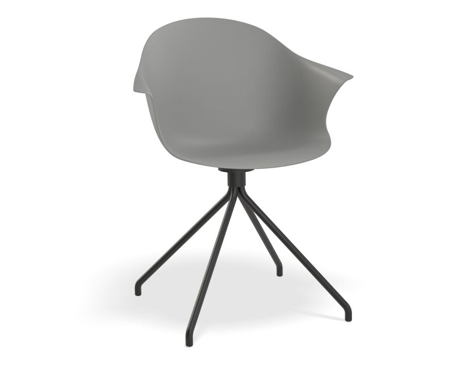 Pebble Armchair Grey with Shell Seat - 4 Post Base with White Legs