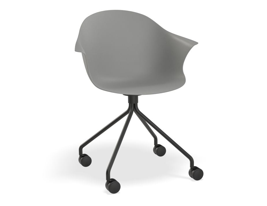 Pebble Armchair Grey with Shell Seat - 4 Post Base with White Legs