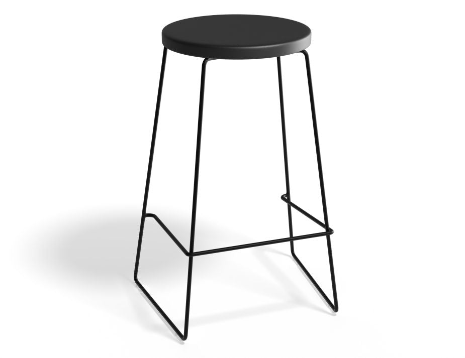 Hugo Bar Stool - Black - Black Seat - 78cm Bar Height Round Seat