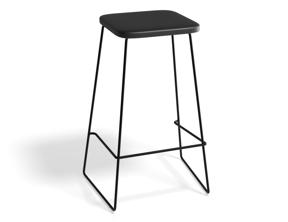 Hugo Bar Stool - Black - Black Seat - 78cm Bar Height Round Seat