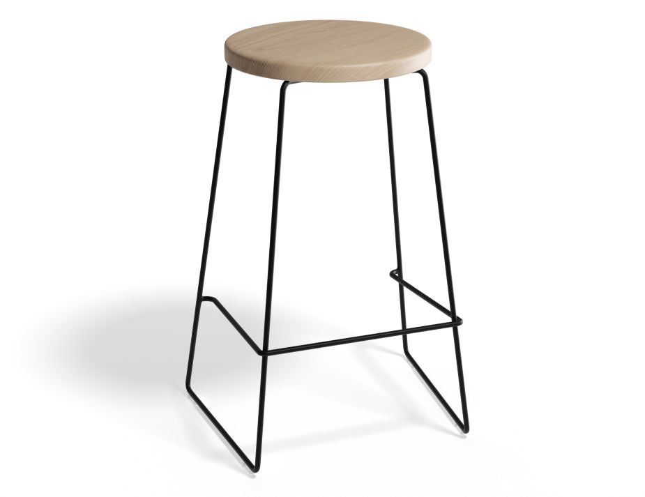 Hugo Bar Stool - Black - Natural Seat - 78cm Bar Height Round Seat