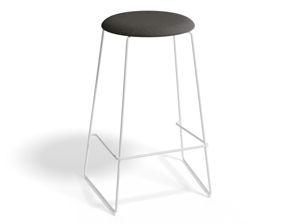 Hugo Bar Stool - White - Fabric Seat - 67cm Kitchen Height - Light Grey Fabric Seat