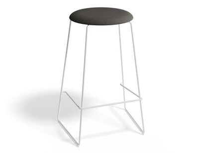 Hugo Bar Stool - White - Fabric Seat - 77cm Bar Height - Grey Fabric Seat