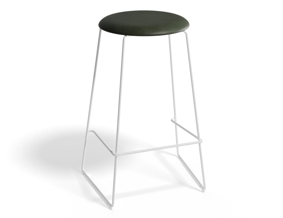 Hugo Bar Stool - White - Vintage PU Seat - 67cm Kitchen Height - Vintage Grey Seat