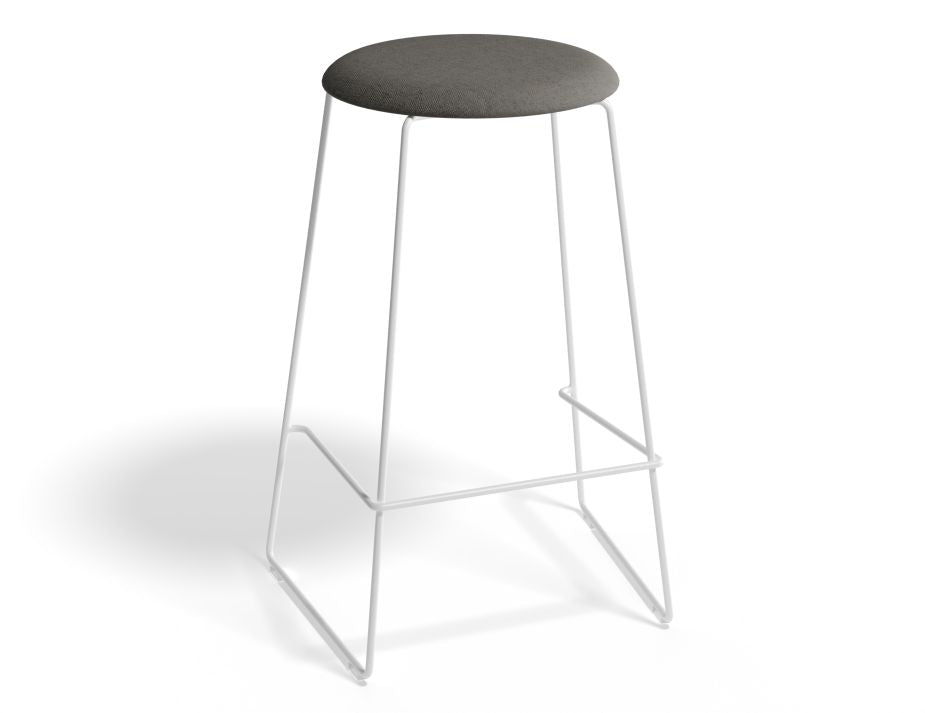 Hugo Bar Stool - White - Fabric Seat - 67cm Kitchen Height - Light Grey Fabric Seat