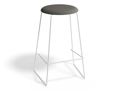 Hugo Bar Stool - White - Fabric Seat - 77cm Bar Height - Light Grey Fabric Seat