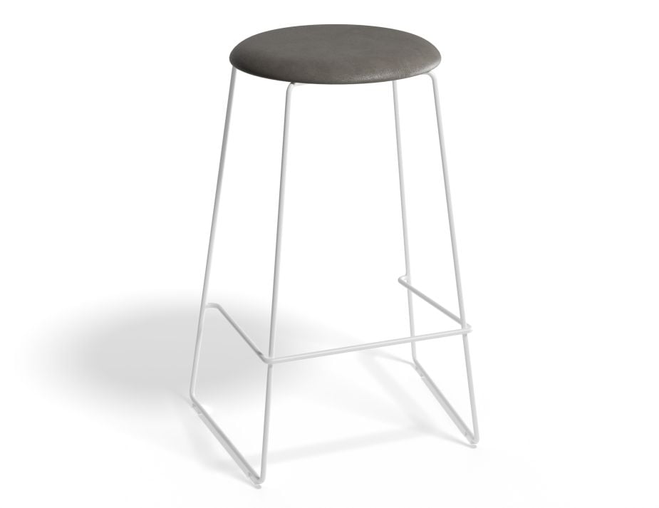 Hugo Bar Stool - White - Vintage PU Seat - 77cm Bar Height - Vintage Grey Seat