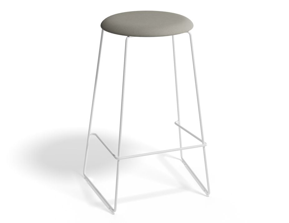 Hugo Bar Stool - White - Fabric Seat - 77cm Bar Height - Light Grey Fabric Seat