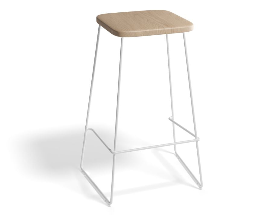 Hugo Bar Stool - White - Natural Seat - 78cm Bar Height Round Seat