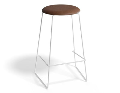 Hugo Bar Stool - White - Vintage PU Seat - 77cm Bar Height - Vintage Grey Seat