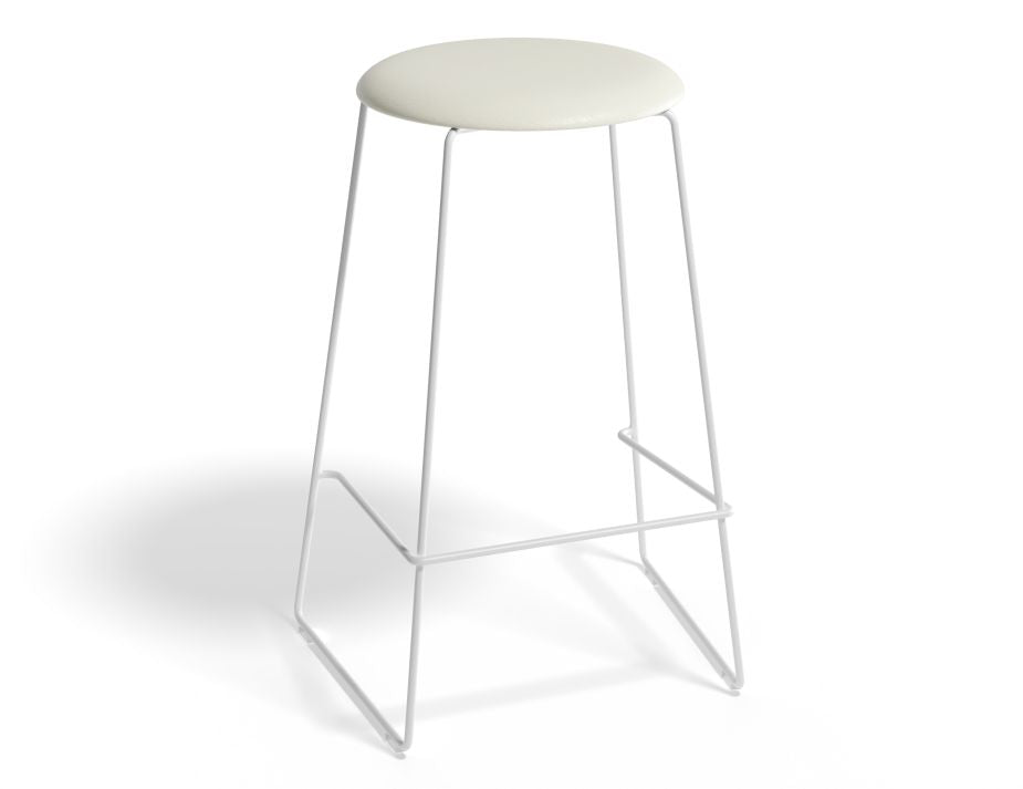 Hugo Bar Stool - White - Vintage PU Seat - 67cm Kitchen Height - Vintage Tan Seat